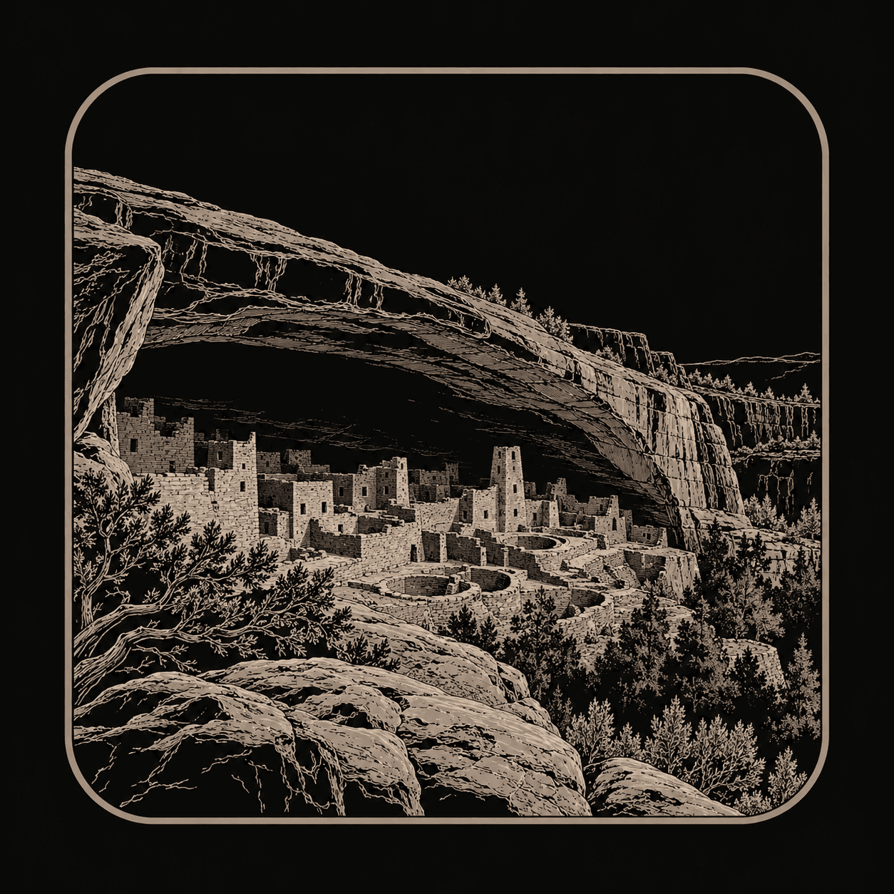 Illustration of Mesa Verde National Park.
